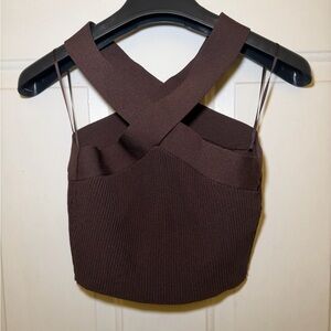 Aritzia Babaton Dark Brown Cross-Back Crop Top